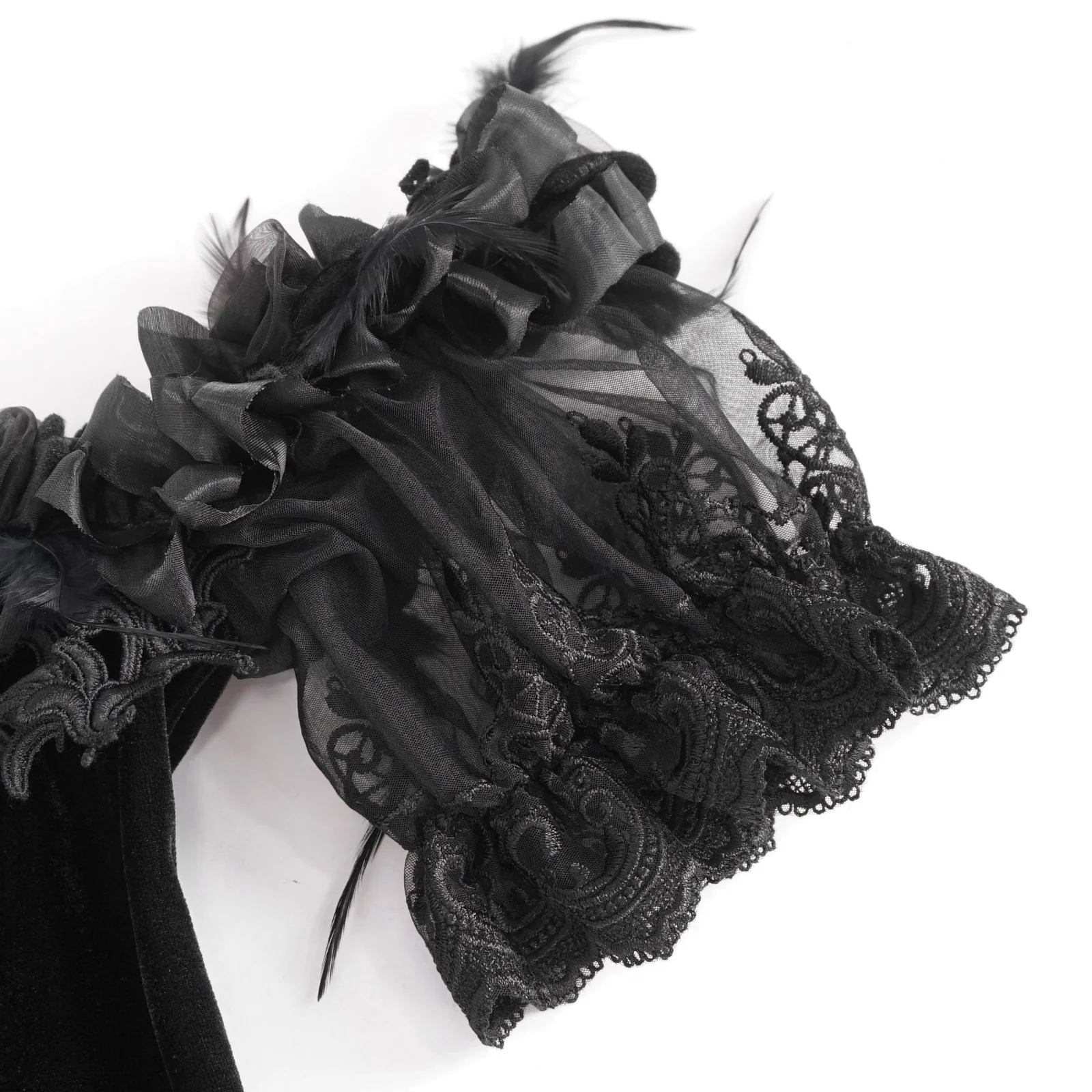 Off-Shoulder Velvet & Lace Maxi Dress in Black & Burgundy - Image 10