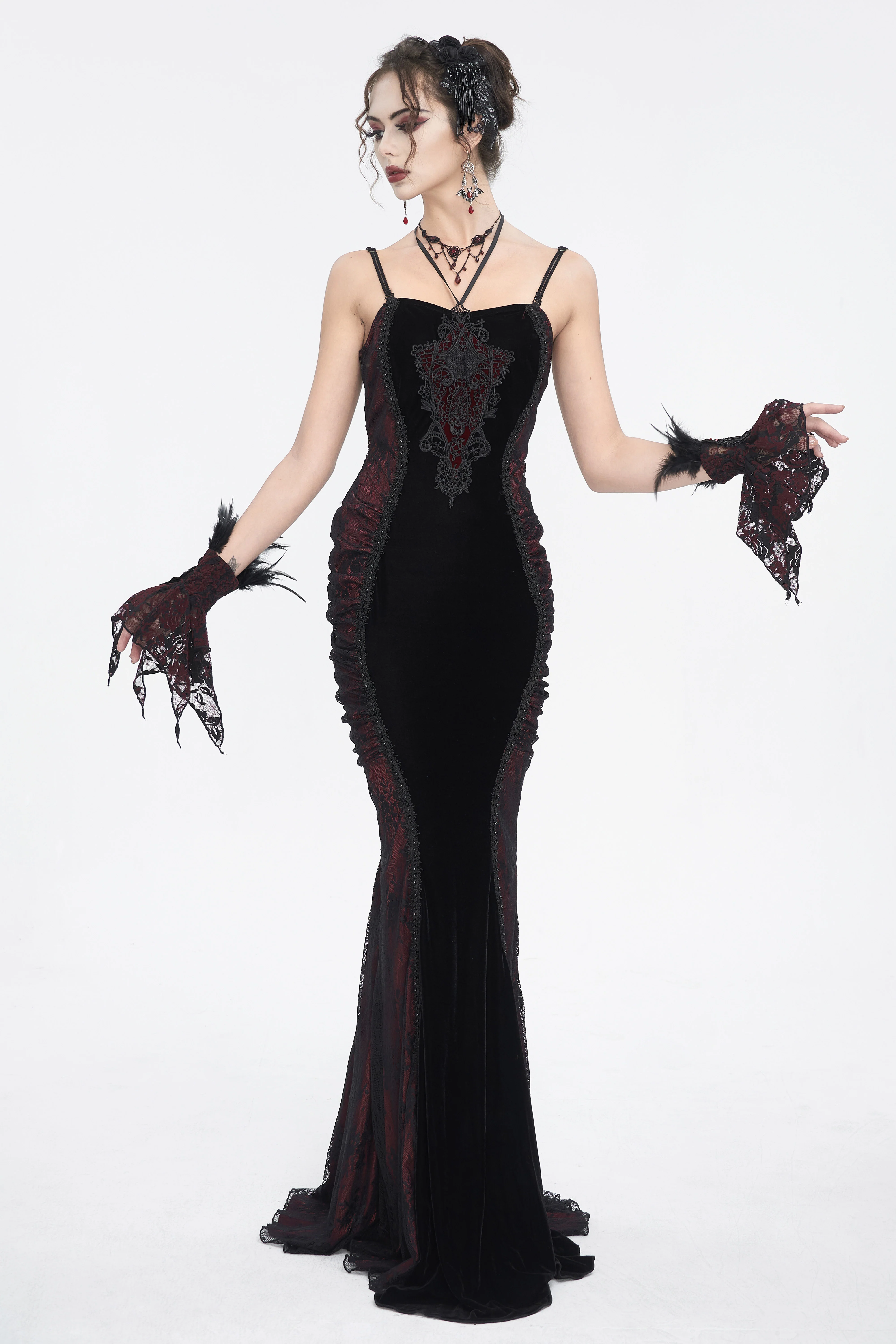 Velvet Gothic Mermaid Maxi Dress... - Image 3