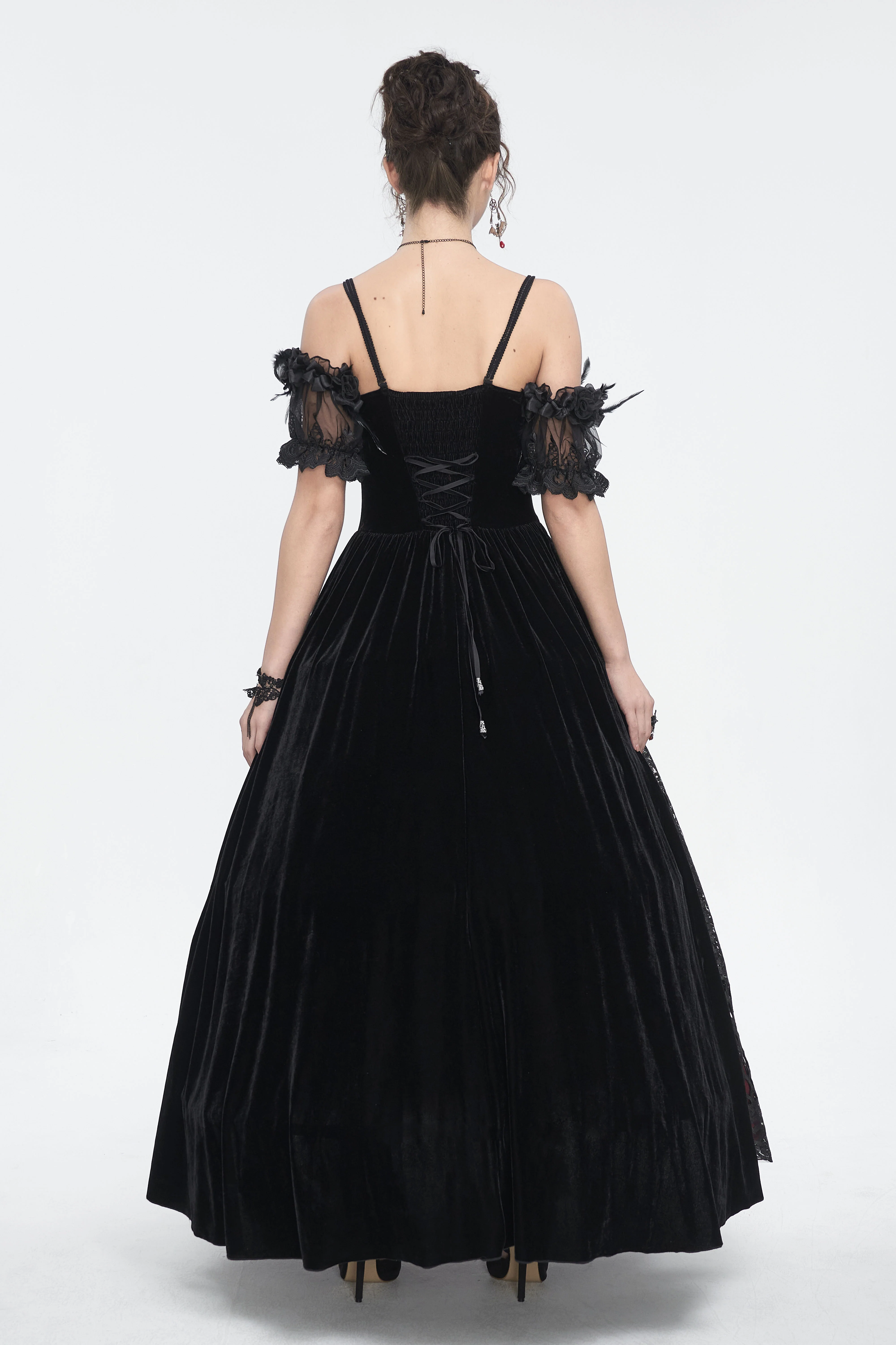 Veronica - Off-Shoulder Velvet & Lace Maxi Dress in Black - Image 6